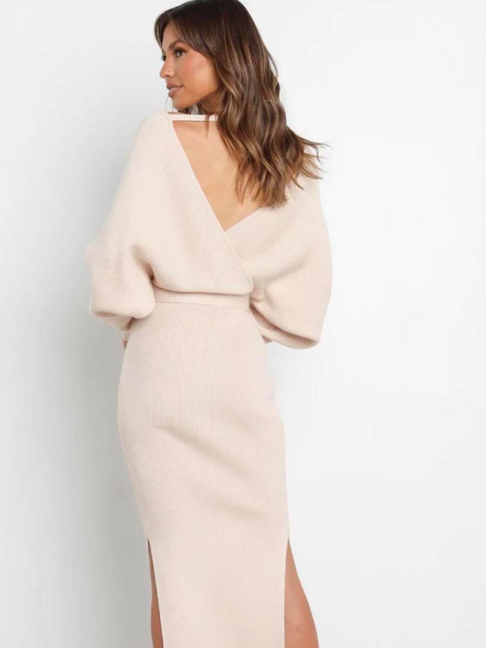 Petal & Pup Beige Wrap Knit Dress
